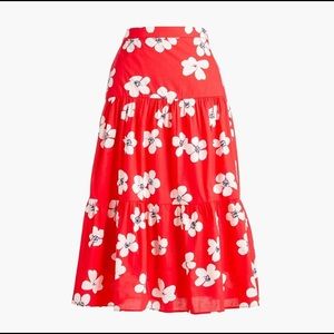 J.CREW Tiered Midi Cotton Skirt Red Flor